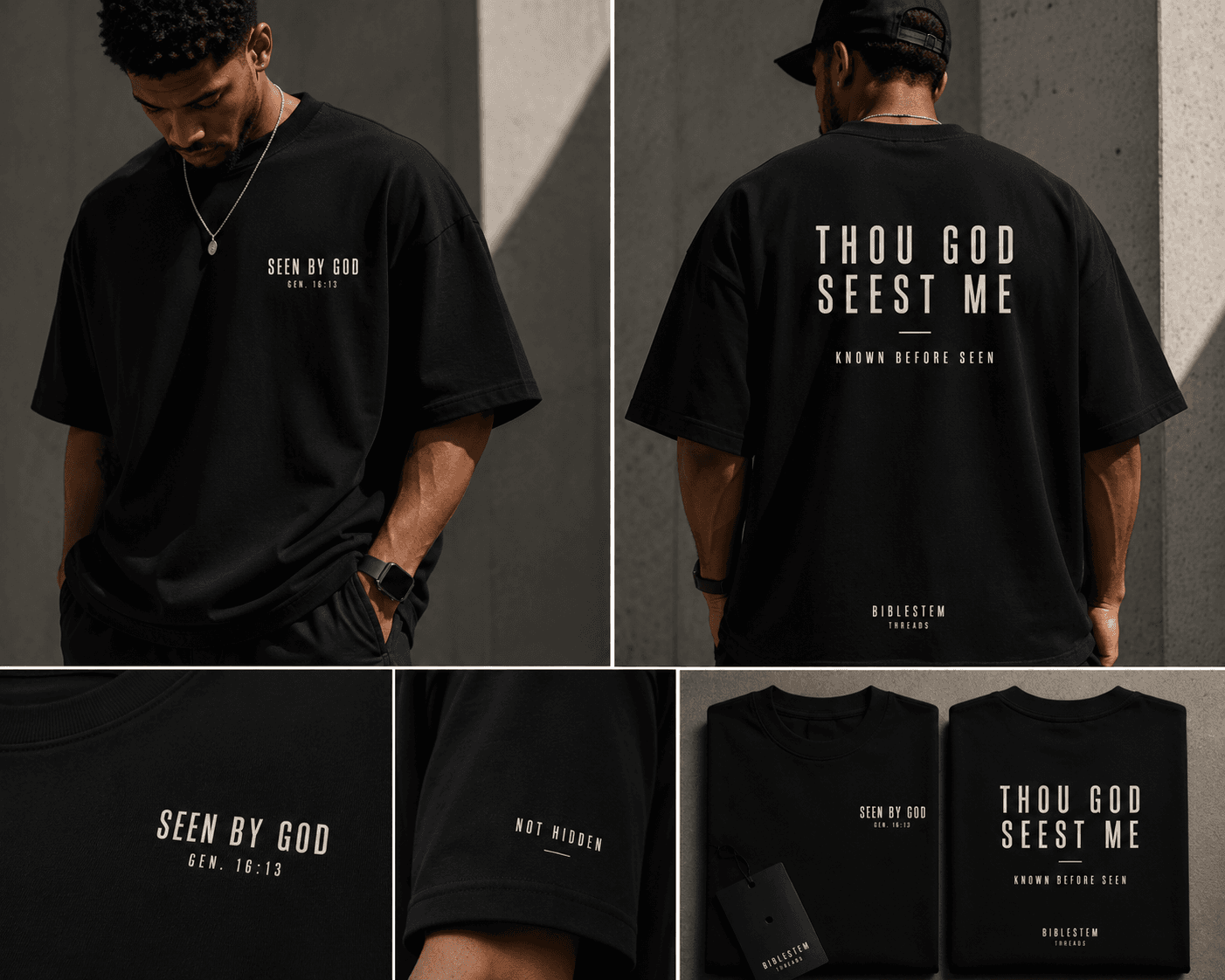 Seen By God oversized tee product collage